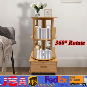 2 Tiers Rotating End Table Chinese Styles Nightstands Bedside Bookcase W/ Wheels - Picture 1 of 17