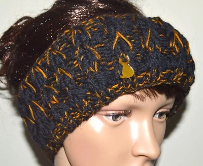 NUEVA diadema calentadora de orejas tejida a mano 100 % lana suave gruesa para mujer con dije de gato Foto 1 de 4