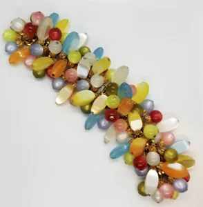 RARE Vintage NAPIER MOONGLOW BRACELET Lucite Dangles Beads Signed COLORS GALORE! - Picture 1 of 8