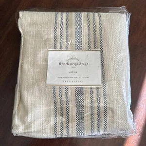 Pottery Barn French Stripe Drapery Panel 50 x 84 Curtain Blue Neutral Farmhouse - Picture 1 of 4