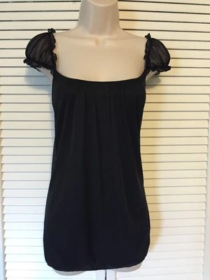 NWT Womens Wrapper Black Top With Sheer Cap Sleeves Size L Large - Image 1 of 3