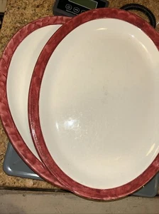 PAIR 2 Shenango China Oval Platters Red Burgundy Airbrush Trim Restaurant Ware - Picture 1 of 7
