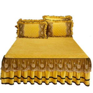 Flannel Lace Ruffle Bed Skirt Sheet Quilted Bedcover Bedspread Pillowcases Home - Picture 1 of 21
