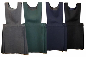 Girls School Pleated Pinafore Uniform Dress Kids Black Navy Grey Green All Sizes - Picture 1 of 1