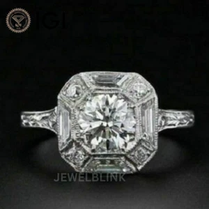 1Carat Round Cut Lab Grown Diamond Vintage Engagement & Wedding RIng in 14K Gold - Picture 1 of 17