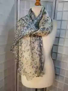 Morgan and Oates Gorgeous 100% silk scarf grey beige leaf design - Picture 1 of 2