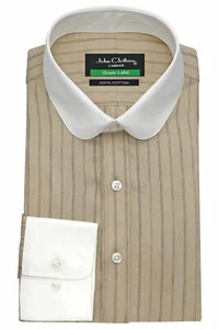 Camisa de algodón vintage para hombre con cuello de centavo marrón a rayas Peaky Blinders años 30 - Imagen 1 de 7