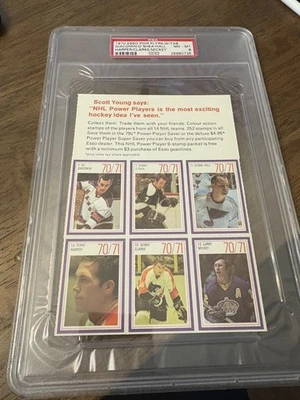1970 Esso Power Players w/tab PSA 8 Bobby Clarke Ed Giacomin Glenn Hall 1/1 - Image 1 of 2