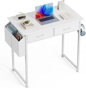 Petite table de bureau d'ordinateur 32 pouces bureau à domicile avec 2 tissus blanc - Photo 1/7