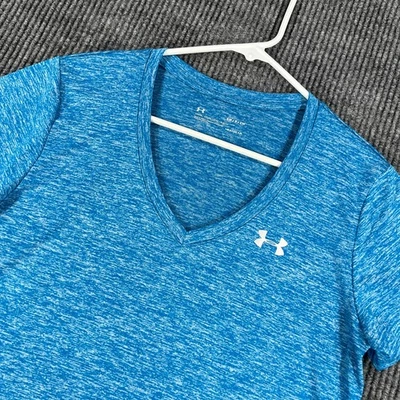 Under Armour HeatGear Shirt Womens Small Blue V Neck Short Sleeve Performance - Image 1 of 4