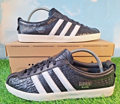 ADIDAS BLANC TRAINERS SIZE 8.5 BLACK CROCODILE PATTERN LEATHER / WHITE , UNISEX - Image 1 of 4