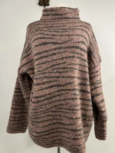 White Stuff Pink Grey Zebra Animal Print High Neck Long Sleeve Jumper Size 18 - Picture 1 of 8