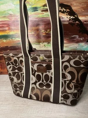 Coach Women's Medium Shoulder Bag Brown Canvas Leather Trim Purse Handbag - Image 1 of 4