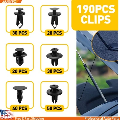 190x/set Push Clip Rivet Car Trim Bumper Door Pin Panel Fastener Retainer Kit - Image 1 of 4
