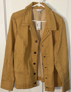 NWT Christopher & Banks Jacket Womens XL Tan Button Up Jean Jacket Cute Boho - Picture 1 of 8
