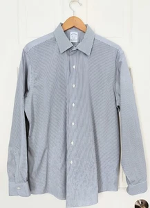 Brooks Brothers Shirt Mens 16.5 Regent Blue White Pinstripe Stripe Supima Cotton - Picture 1 of 5