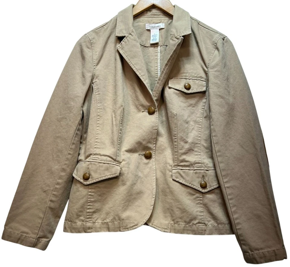 Chaqueta Blazer Isaac Mizrahi Para Mujer Dos Botones Manga Larga Talla L Beige Bolsillos Foto 1 de 4