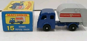 Scatola fiammiferi vintage Lesney n. 15 Dennis Camion Rifiuti Tippax Collettore In Scatola Originale - Foto 1 di 9