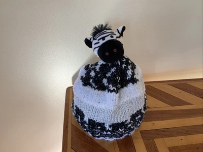 Hand Knit Toddler Cap With Zebra Topper - Image 1 of 3