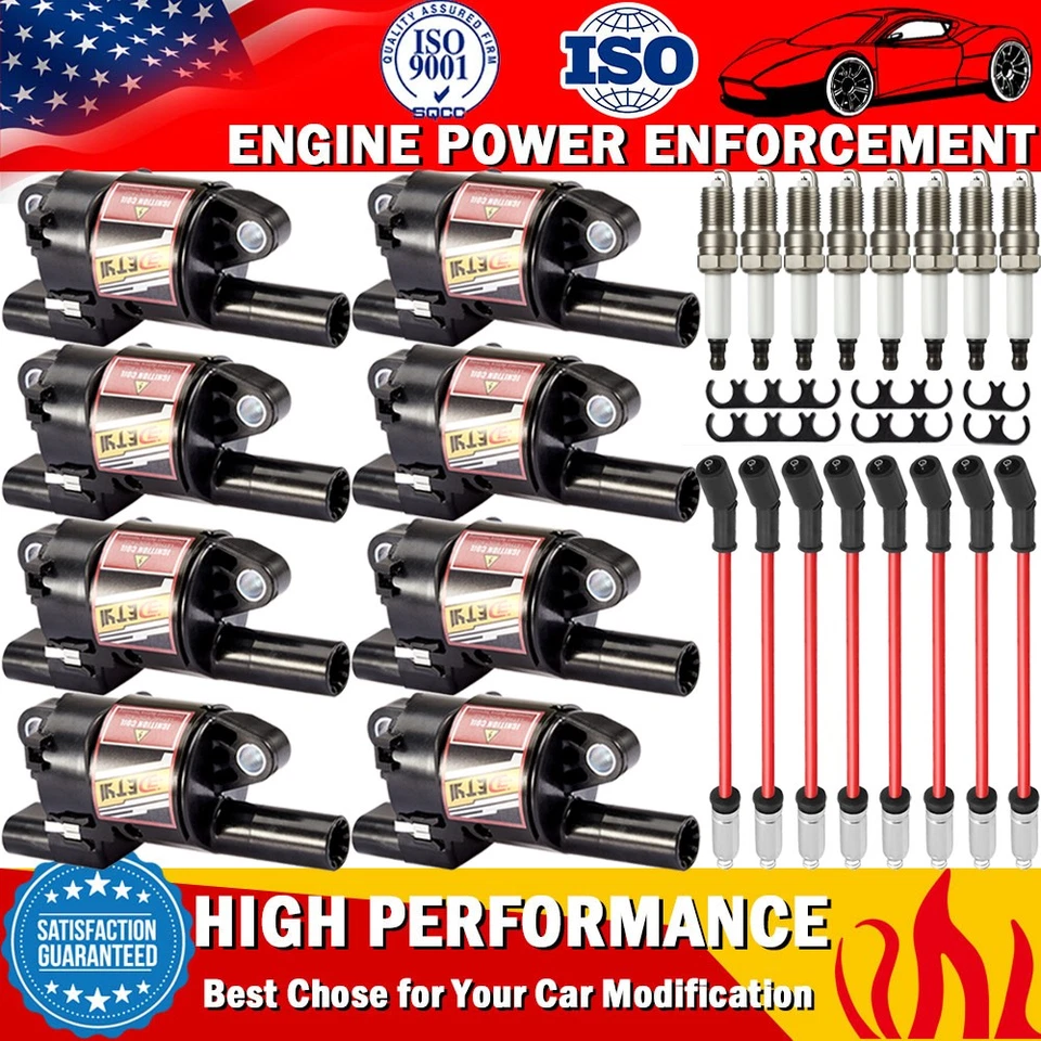 Paquete de 8 bobinas de encendido + bujía + cable para GMC Chevy Silverado 1500 Tahoe UF414 Foto 1 de 4