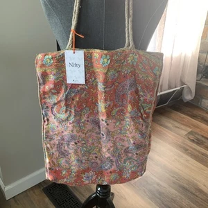 Vintage Silk Jute Kimono Bag Tote NWT By Nifty Pink 💕🌸 - Picture 1 of 11