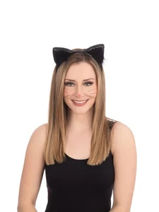 Adult / Child Black Cat Ears On Headband Fancy Dress Halloween Costume Accessory - Picture 1 of 2