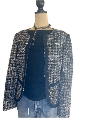 Vintage Tahari Tweed Peplum Wool Blend Braided Preppy Casual Blazer Jacket 10 - Image 1 of 4