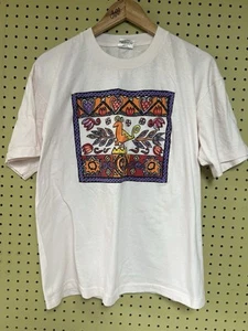 Vintage Indian? Mexican? Graphic White T-shirt USA Made Single Stitch - Picture 1 of 8