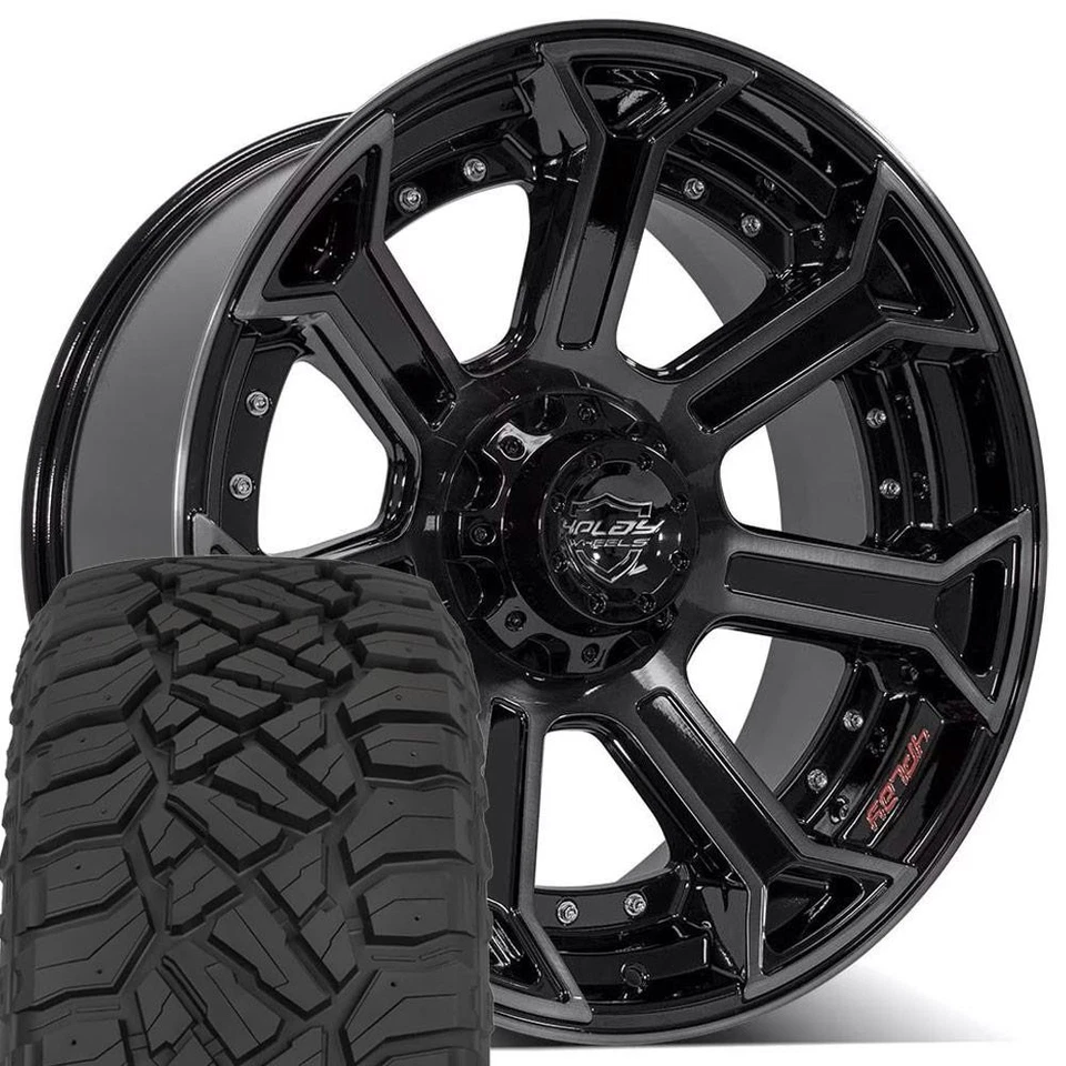 Set(4) 22x10 Black 4PLAY Wheels & 33x12.5x22 R/T Tires 5X127 & 5X139.7 -24ET - Image 1 of 4