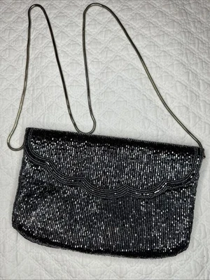 Neiman Marcus Vintage Black All Over Beaded Purse With Snake Chain Strap - Image 1 of 4