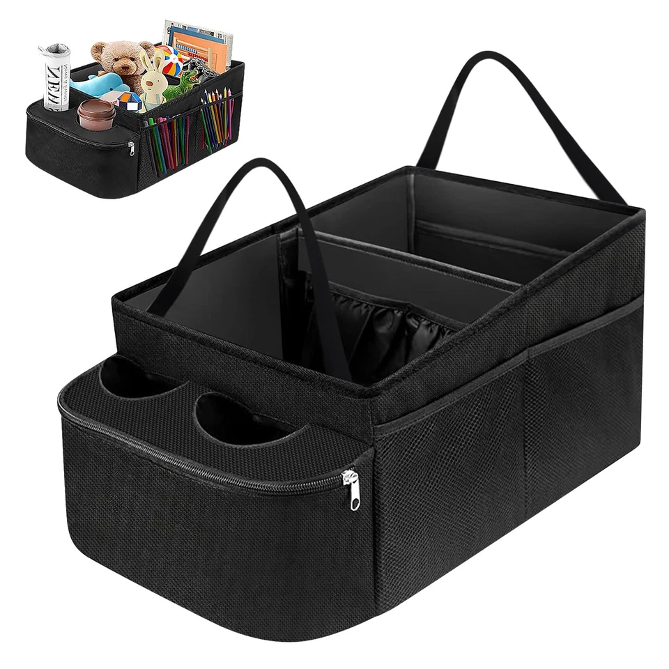 Auto Organizer für Kinder mit Getränkehalter für Beifahrersitz Autositz, Schwarz - Bild 1 von 4