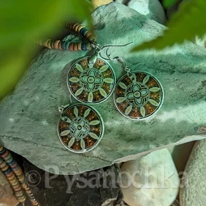 SET Earrings and Pendant Handcrafted Pysanka Style on Eggshell Traditional UA - Picture 1 of 7