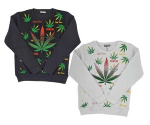 Time Is Money Men's Urban Designer Marijuana Leaves Crew Neck Jumpers Sweatshirt - Picture 1 of 5