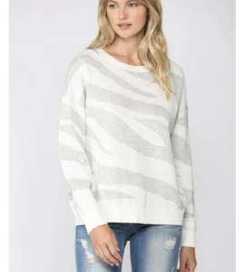Fate Zebra Knit Sweater Heather Grey Ivory Cotton Blend Sz 1x Casual NWT - Picture 1 of 10