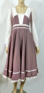 Vintage Gunne Sax Berry Wine Gingham Check Full Prairie Midi Dress S Sz 7 - Picture 1 of 10