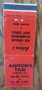 TAXI CAB: ASHTON'S TAXI & ICE CREAM (CLINTON & GRAND BEND, ONTARIO) (1960s) -F24 - Picture 1 of 1