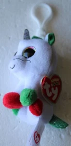 Ty Beanie Boos Candy Cane Unicorn Christmas Mini Keychain Clip 3 " with tags NEW - Picture 1 of 4