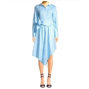 Lea & Viola Blue Stripe Shirt Dress Asymmetrical Long Sleeve Cotton Women XS NWT - Picture 1 of 14