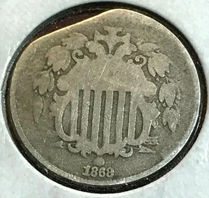 1868 Shield Nickel G 5% Straight Clip Error Best Price on Ebay* CHRC - Picture 1 of 2