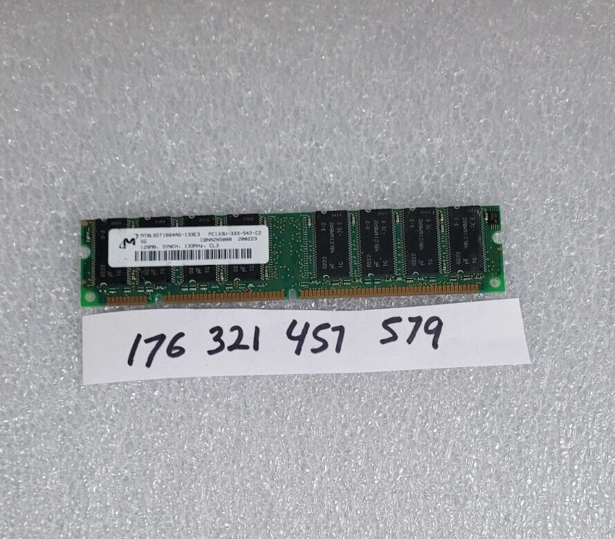 128MB PC133 133MHz non-ECC Unbuffered CL3 168-Pin DIMM Single Rank Memory Module - Image 1 of 1