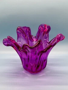 Stunning Hand Blown Purple Art Glass Square Base Vase - Picture 1 of 10