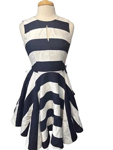 BELLE BADGLEY MISCKA Dress Size 6 White and Navy Striped - Picture 1 of 10