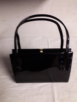 Sac à main femme ancien en cuir Noir vernis - - Photo 1/4