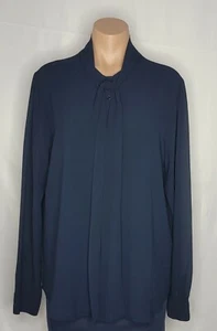 Michael Kors Women's Navy Long Sleeve Tie-Neck Lined Blouse Size XL - Picture 1 of 7