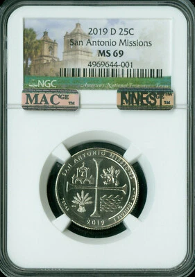2019 D SAN ANTONIO QUARTER NGC MS69 PQ MAC FINEST GRADE SPOTLESS * - Image 1 of 4