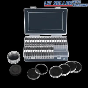 50Pcs 40mm Clear Coin Capsules Storage Box Holder + Case Coins Container - Picture 1 of 6