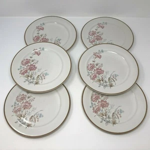 Juego de 6 Platos de Ensalada Nitto Cathay 7 3/4" Rosa Blanco y Azul Flores Floral Japón - Imagen 1 de 4