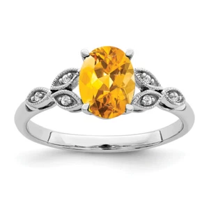 14K Solid White Gold Oval Citrine Diamond Ring - Picture 1 of 73