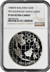 Malaysia 25 ringgit 1980 FM, NGC PF69 UC, "9th Southeast Asian Games" Top - Picture 1 of 2