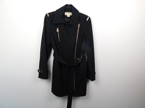 Michael Kors Peacoat Donna 6 Lana Nera Cerniera Cintura Cintura Indumenti Oro